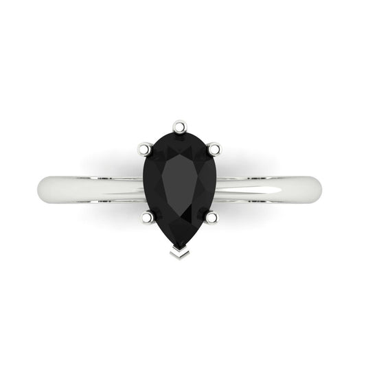 1 cttw Natural Onyx Solitaire  Engagement Ring - Solid White Gold (VVS1, Pear Cut,8x5mm)