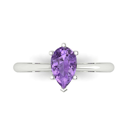 1 cttw Simulated Alexandrite Solitaire  Engagement Ring - Solid White Gold (VVS1, Pear Cut,8x5mm)