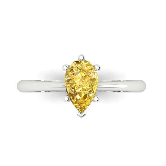 1 cttw Natural Citrine Solitaire  Engagement Ring - Solid White Gold (VVS1, Pear Cut,8x5mm)