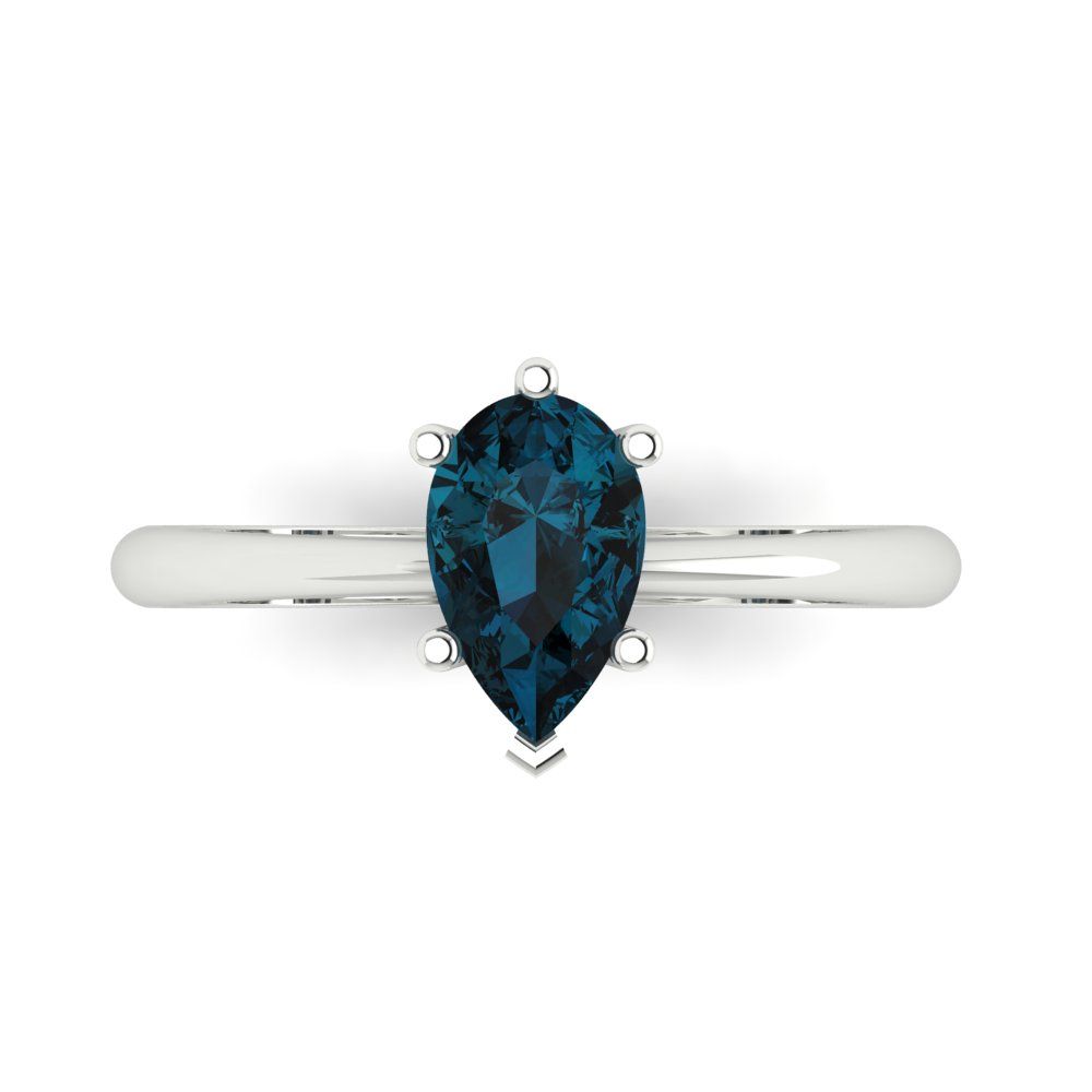 1 cttw Natural London Blue Topaz Solitaire  Engagement Ring - Solid Gold (Pear Cut,8x5mm)