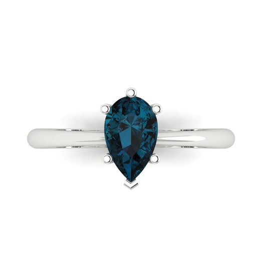 1 cttw Natural London Blue Topaz Solitaire  Engagement Ring - Solid White Gold (VVS1, Pear Cut,8x5mm)