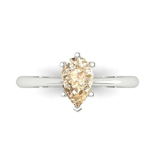 1 cttw Natural Morganite Solitaire  Engagement Ring - Solid White Gold (VVS1, Pear Cut,8x5mm)