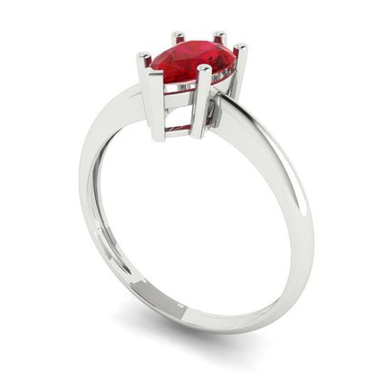 1 cttw Simulated Ruby Solitaire  Engagement Ring - Solid White Gold (VVS1, Pear Cut,8x5mm)