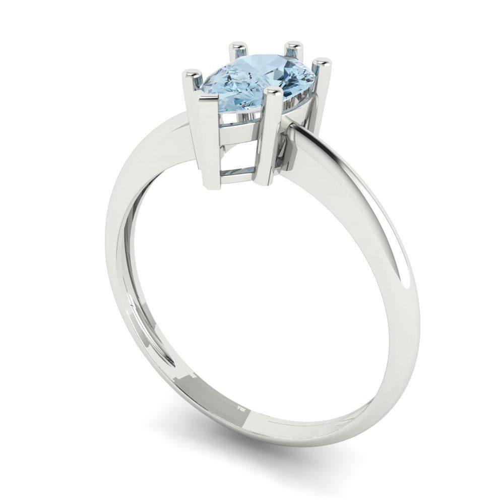 1 cttw Natural Aquamarine Solitaire  Engagement Ring - Solid White Gold (VVS1, Pear Cut,8x5mm)