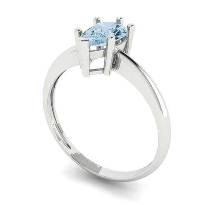 1 cttw Natural Aquamarine Solitaire  Engagement Ring - Solid White Gold (VVS1, Pear Cut,8x5mm)