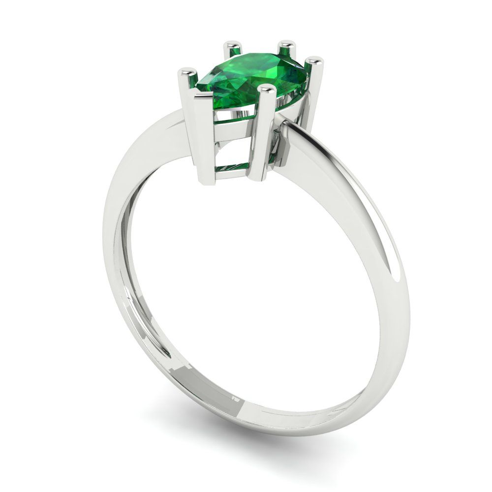 1 cttw Simulated Emerald Solitaire  Engagement Ring - Solid White Gold (VVS1, Pear Cut,8x5mm)