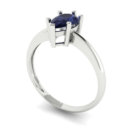 1 cttw Simulated Blue Sapphire Solitaire  Engagement Ring - Solid Gold (Pear Cut,8x5mm)