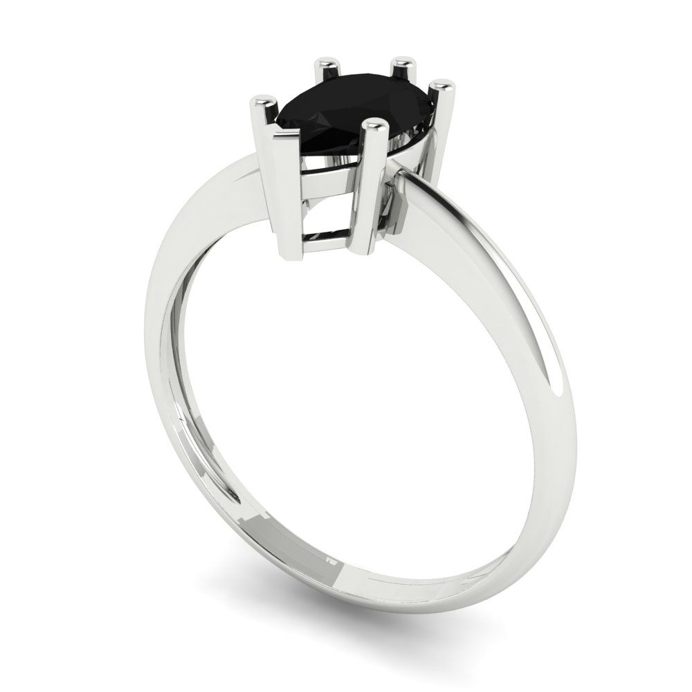 1 cttw Natural Onyx Solitaire  Engagement Ring - Solid White Gold (VVS1, Pear Cut,8x5mm)