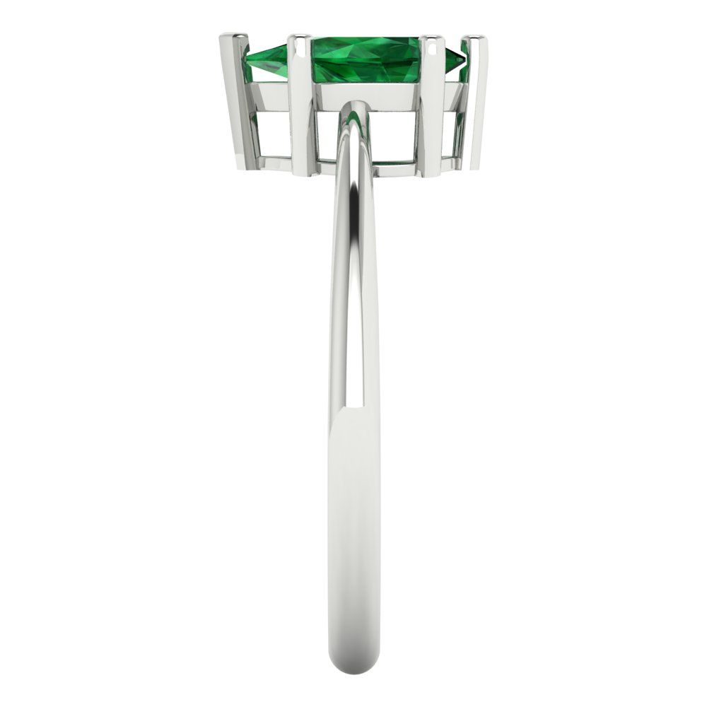 1 cttw Simulated Emerald Solitaire  Engagement Ring - Solid White Gold (VVS1, Pear Cut,8x5mm)