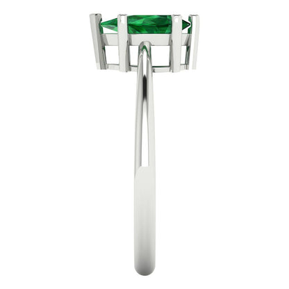 1 cttw Simulated Emerald Solitaire  Engagement Ring - Solid White Gold (VVS1, Pear Cut,8x5mm)
