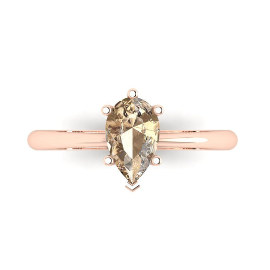 1 cttw Yellow Moissanite Solitaire  Engagement Ring - Solid Rose Gold (VVS1, Pear Cut,8x5mm)