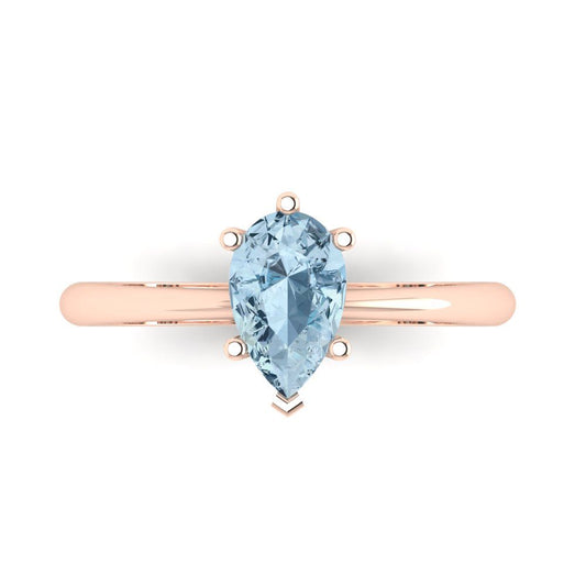 1 cttw Natural Swiss Blue Topaz Solitaire  Engagement Ring - Solid Rose Gold (VVS1, Pear Cut,8x5mm)