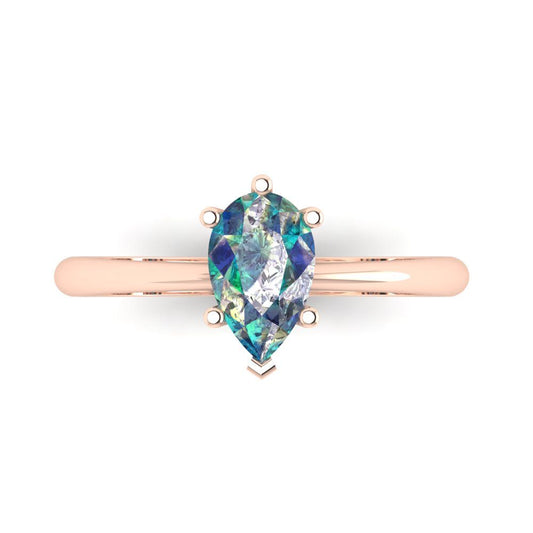 1 cttw Blue Moissanite Solitaire  Engagement Ring - Solid Rose Gold (VVS1, Pear Cut,8x5mm)