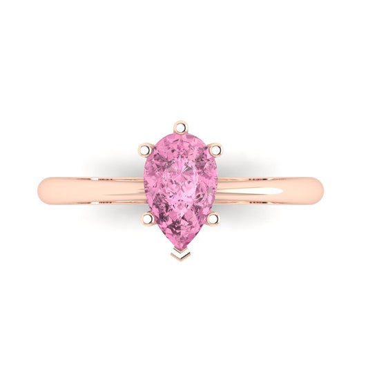1 cttw Zirconia Simulated Pink Diamond Solitaire  Engagement Ring - Solid Rose Gold (VVS1, Pear Cut,8x5mm)