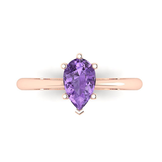 1 cttw Simulated Alexandrite Solitaire  Engagement Ring - Solid Rose Gold (VVS1, Pear Cut,8x5mm)