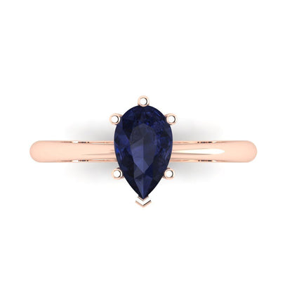 1 cttw Simulated Blue Sapphire Solitaire  Engagement Ring - Solid Gold (Pear Cut,8x5mm)
