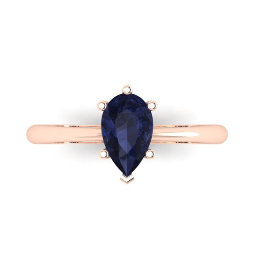 1 cttw Simulated Blue Sapphire Solitaire  Engagement Ring - Solid Rose Gold (VVS1, Pear Cut,8x5mm)