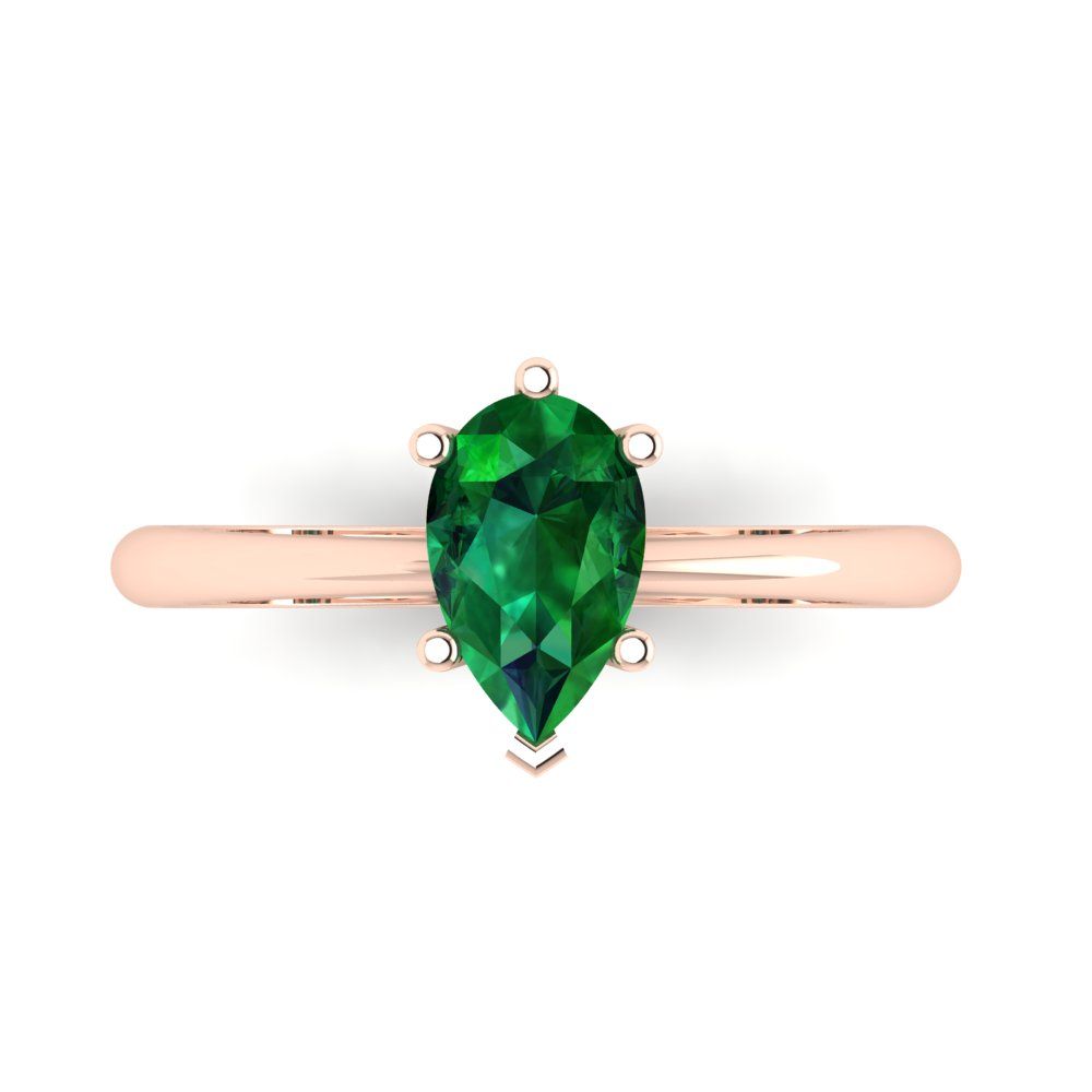 1 cttw Simulated Emerald Solitaire  Engagement Ring - Solid Gold (Pear Cut,8x5mm)