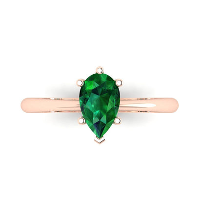 1 cttw Simulated Emerald Solitaire  Engagement Ring - Solid Gold (Pear Cut,8x5mm)