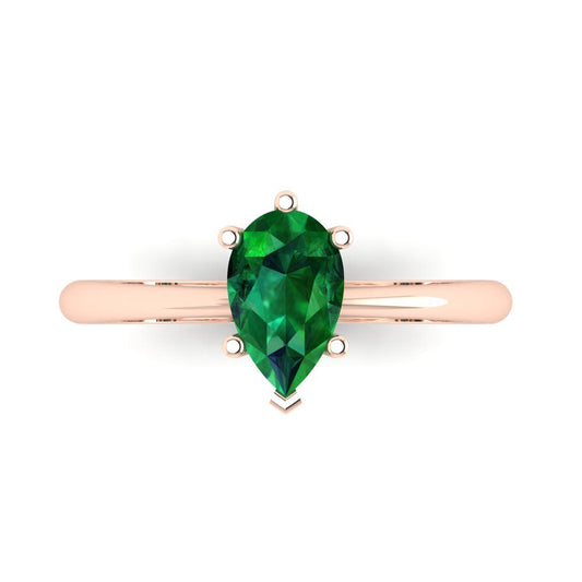 1 cttw Simulated Emerald Solitaire  Engagement Ring - Solid Rose Gold (VVS1, Pear Cut,8x5mm)
