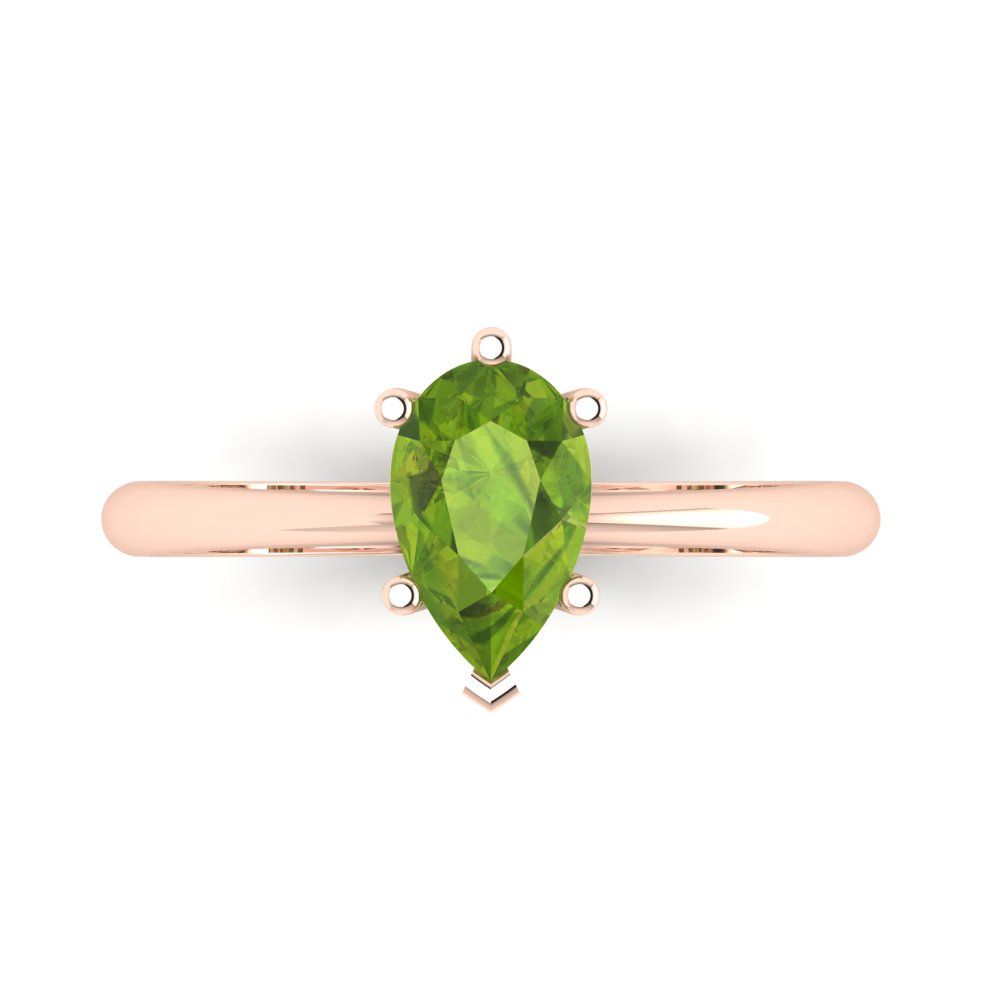 1 cttw Natural Peridot Solitaire  Engagement Ring - Solid Gold (Pear Cut,8x5mm)