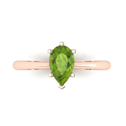 1 cttw Natural Peridot Solitaire  Engagement Ring - Solid Gold (Pear Cut,8x5mm)