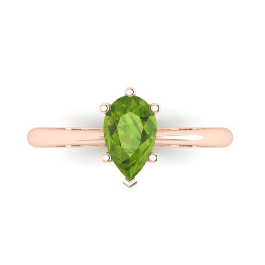 1 cttw Natural Peridot Solitaire  Engagement Ring - Solid Rose Gold (VVS1, Pear Cut,8x5mm)