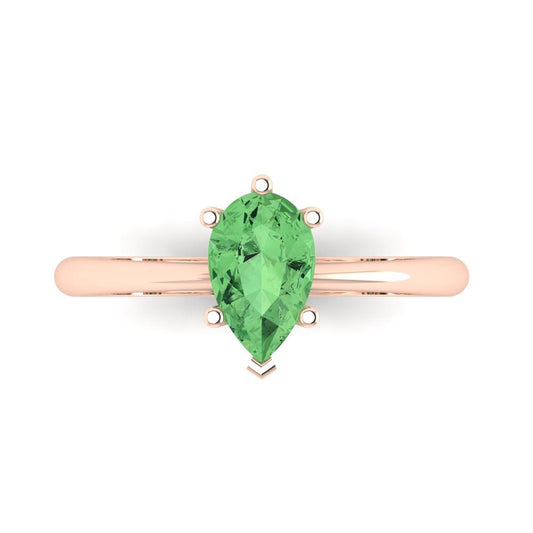 1 cttw Zirconia Simulated Green Diamond Solitaire  Engagement Ring - Solid Rose Gold (VVS1, Pear Cut,8x5mm)