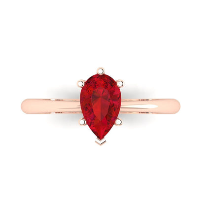 1 cttw Simulated Ruby Solitaire  Engagement Ring - Solid Rose Gold (VVS1, Pear Cut,8x5mm)