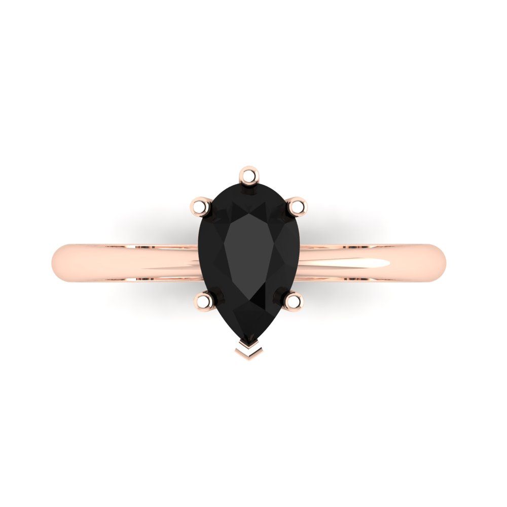 1 cttw Natural Onyx Solitaire  Engagement Ring - Solid Gold (Pear Cut,8x5mm)
