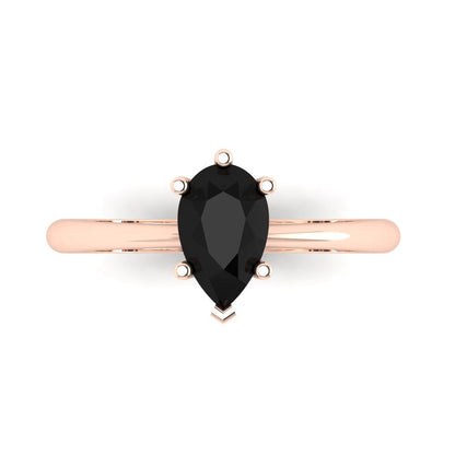 1 cttw Natural Onyx Solitaire  Engagement Ring - Solid Gold (Pear Cut,8x5mm)