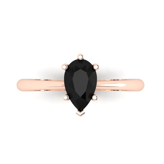 1 cttw Natural Onyx Solitaire  Engagement Ring - Solid Rose Gold (VVS1, Pear Cut,8x5mm)