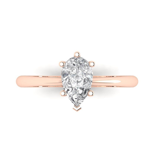 1 cttw Moissanite Solitaire  Engagement Ring - Solid Rose Gold (VVS1, Pear Cut,8x5mm)