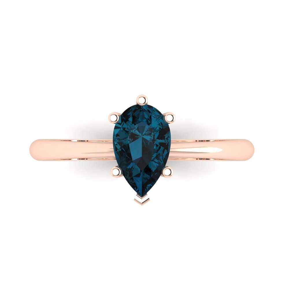 1 cttw Natural London Blue Topaz Solitaire  Engagement Ring - Solid Gold (Pear Cut,8x5mm)
