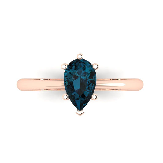 1 cttw Natural London Blue Topaz Solitaire  Engagement Ring - Solid Rose Gold (VVS1, Pear Cut,8x5mm)