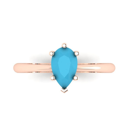 1 cttw Simulated Turquoise Solitaire  Engagement Ring - Solid Rose Gold (VVS1, Pear Cut,8x5mm)