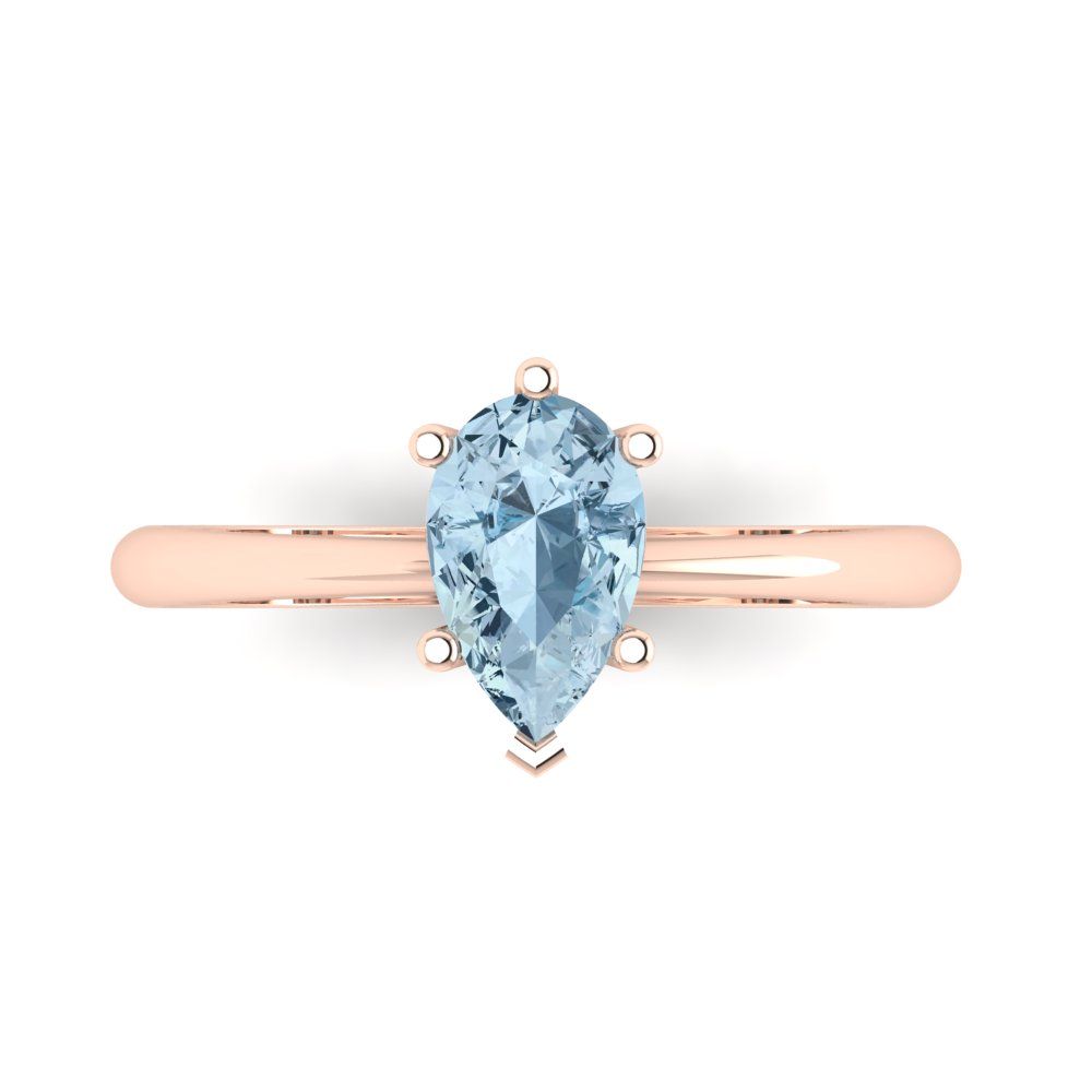 1 cttw Natural Aquamarine Solitaire  Engagement Ring - Solid Gold (Pear Cut,8x5mm)