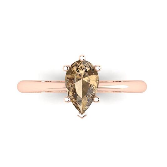 1 cttw Zirconia Simulated Champagne Diamond Solitaire  Engagement Ring - Solid Rose Gold (VVS1, Pear Cut,8x5mm)