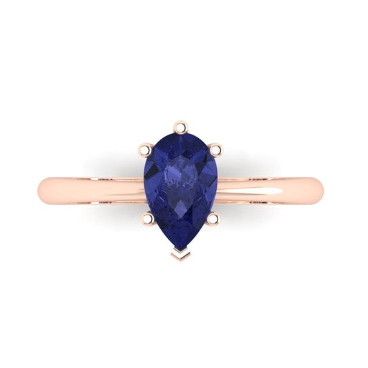 1 cttw Simulated Tanzanite Solitaire  Engagement Ring - Solid Rose Gold (VVS1, Pear Cut,8x5mm)