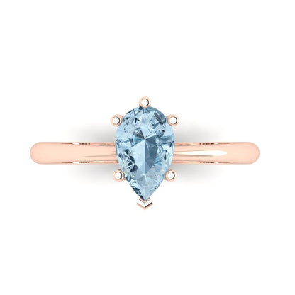 1 cttw Natural Sky Blue Topaz Solitaire  Engagement Ring - Solid Gold (Pear Cut,8x5mm)
