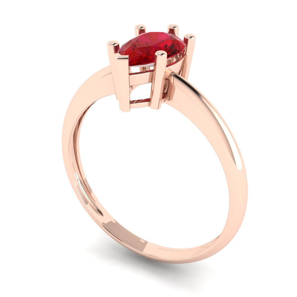 1 cttw Simulated Ruby Solitaire  Engagement Ring - Solid Rose Gold (VVS1, Pear Cut,8x5mm)