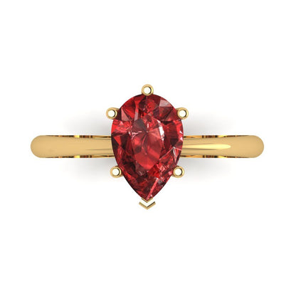 1.5 cttw Natural Garnet Solitaire  Engagement Ring - Solid Gold (Pear Cut,9x6mm)