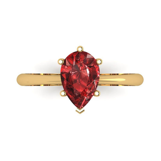 1.5 cttw Natural Garnet Solitaire  Engagement Ring - Solid Yellow Gold (VVS1, Pear Cut,9x6mm)