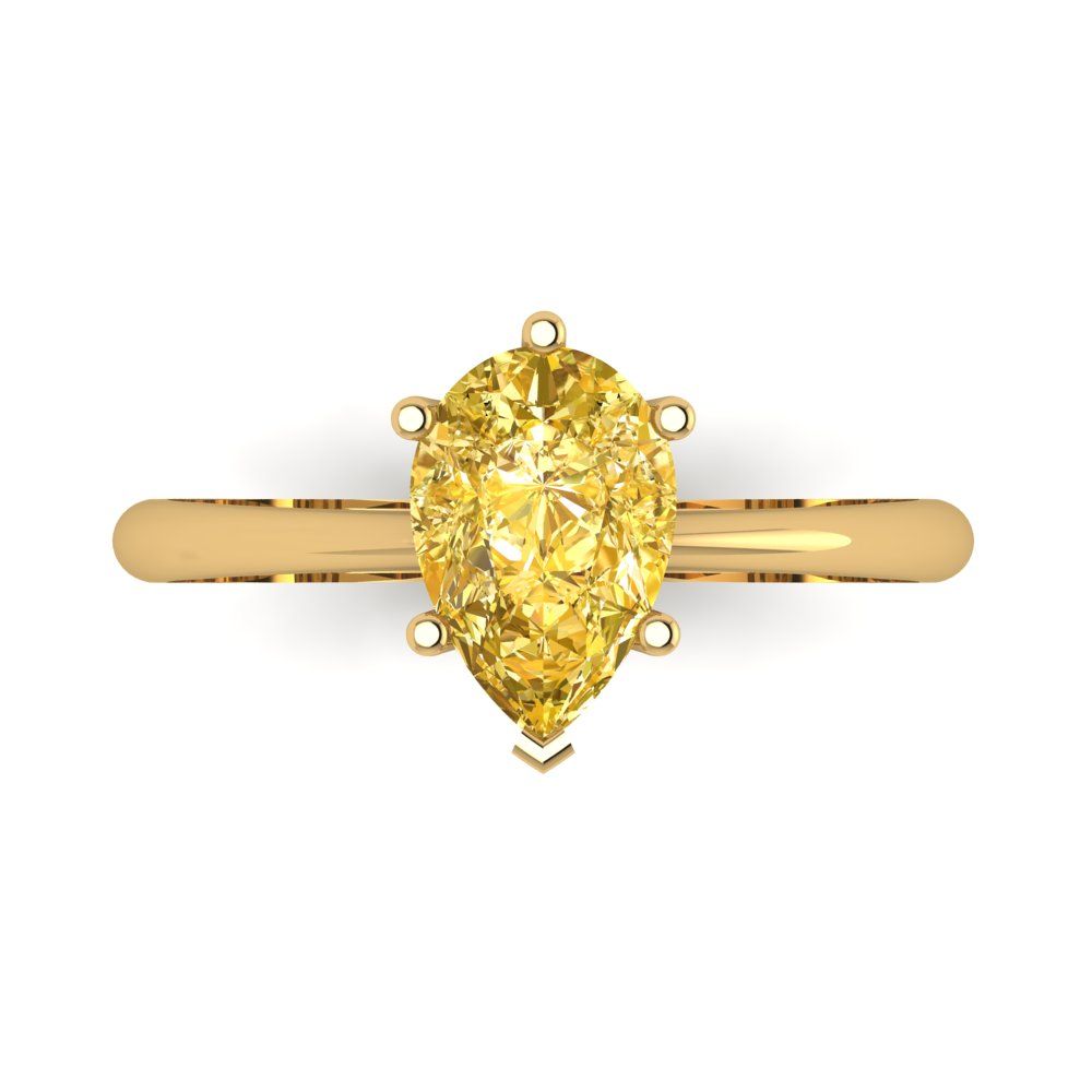 1.5 cttw Zirconia Simulated Yellow Diamond Solitaire  Engagement Ring - Solid Yellow Gold (VVS1, Pear Cut,9x6mm)