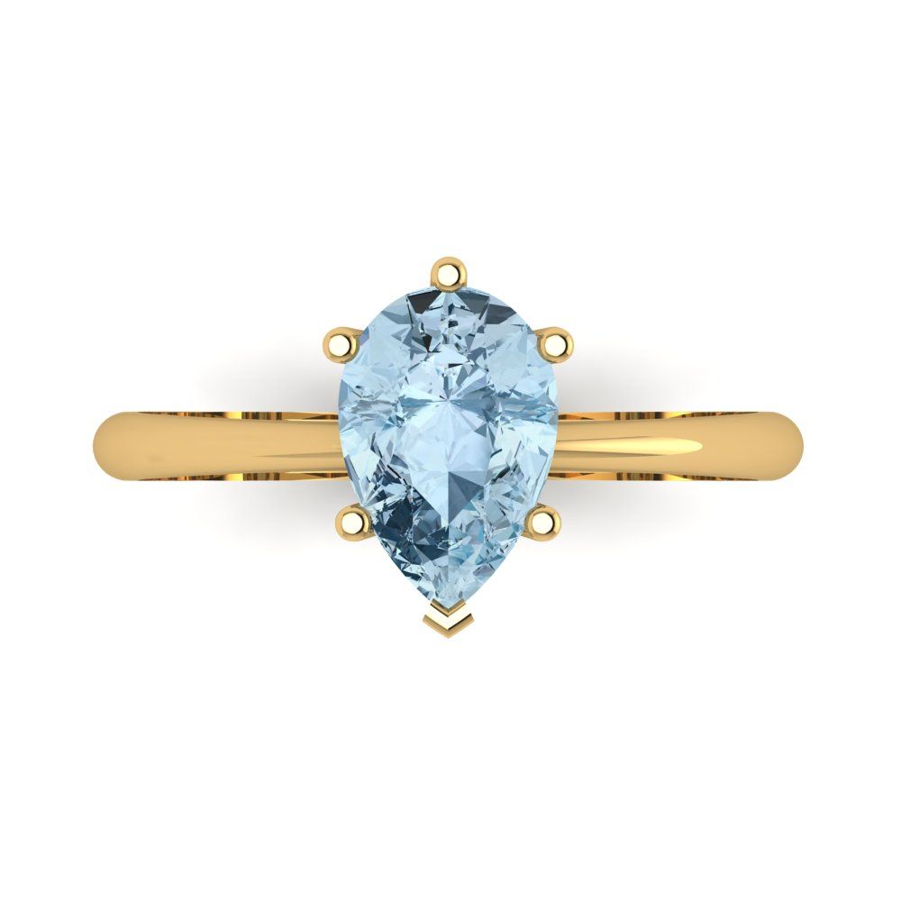1.5 cttw Natural Aquamarine Solitaire  Engagement Ring - Solid Gold (Pear Cut,9x6mm)