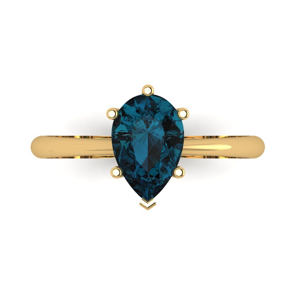 1.5 cttw Natural London Blue Topaz Solitaire  Engagement Ring - Solid Gold (Pear Cut,9x6mm)