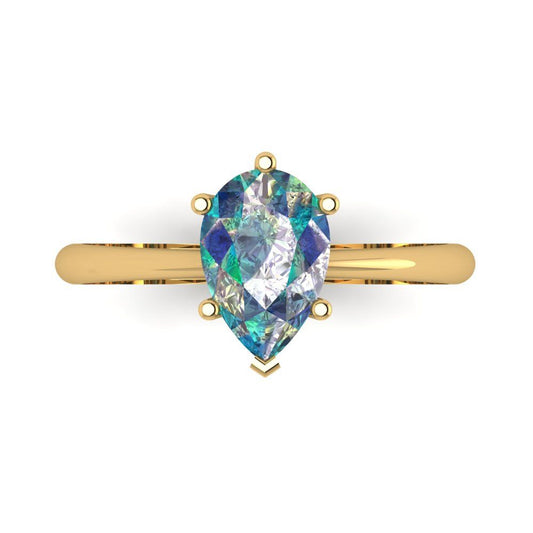 1.5 cttw Blue Moissanite Solitaire  Engagement Ring - Solid Yellow Gold (VVS1, Pear Cut,9x6mm)