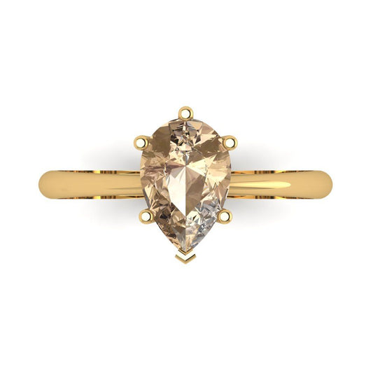 1.5 cttw Yellow Moissanite Solitaire  Engagement Ring - Solid Yellow Gold (VVS1, Pear Cut,9x6mm)