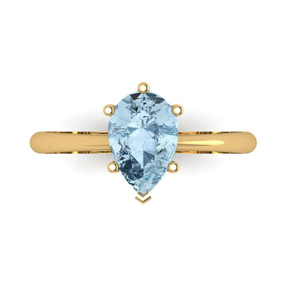 1.5 cttw Natural Sky Blue Topaz Solitaire  Engagement Ring - Solid Gold (Pear Cut,9x6mm)