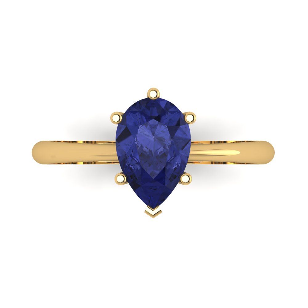 1.5 cttw Simulated Tanzanite Solitaire  Engagement Ring - Solid Gold (Pear Cut,9x6mm)